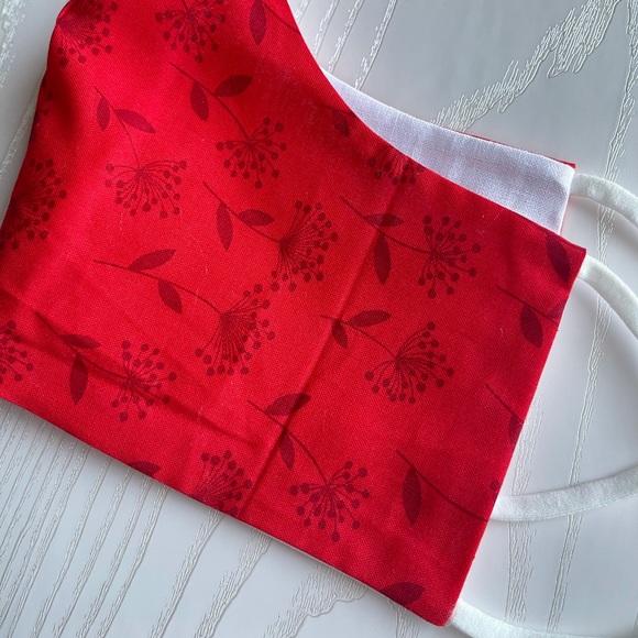 Bright Red Flower Print Adjustable Mask, Vibrant Print Masks, Light Weight Masks - Picture 3 of 3